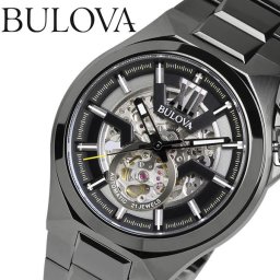 【BULOVA】 ブローバ 腕時計 メンズ 男性用 10気圧防水 自動巻き クラシック 無反射コーティング ガンメタリック ブラックPVD 98A179