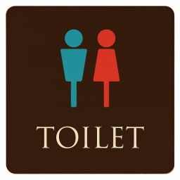 27x27cm トイレ 御手洗 TOILET トイレマーク ブラウン＆カラー 男女マーク ピクトサイン 木製ドアサイン ドアプレート インテリア 施設 案内