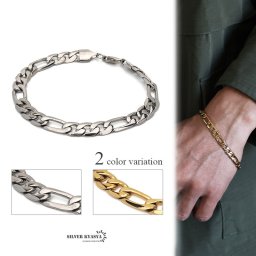 ステンレス 喜平 フィガロチェーンブレスレット シンプル メンズ ブレスレット ゴールド シルバー 7mm 男性 金属アレルギー対応