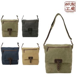 【帆布工房】3X96 VINTAGE2シリーズ ショルダーバッグ はんぷこうぼう ハンプ 綿 コットン 縦型 かぶせ ショルダー 斜め掛け シンプル シンプル カーキ ブラック グレー ベージュ 単色 使いやすい