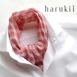 【harukii】手摘み高級綿 ガーゼストール スカーフ コットン 綿 100％　日本製 小振り ギンガム チェック 春 夏用　肌触り 優しい 柔らか 軽い 長綿 敏感肌 日よけ 母の日 父の日 メンズ レディース レディス 男性 女性 冷房対策 誕生日 ギフト プレゼント マフラー・スカーフ