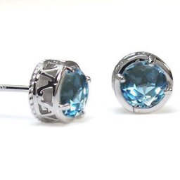 プラチナ・ブルートパーズ・ピアス・唐草・ハート・ピアス
