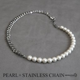 ネックレス メンズ silver kyasyaオリジナル 18Kメッキ パールネックレス 喜平 きへい ハンドメイド銀色 ステンレス 金属アレルギー対応 男性