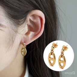 ステンレス素材 アンカーチェーン ドロップピアス ゴールド gold 18K GP レディース 揺れる オーバル マリーナ シンプル 金属アレルギー対応 両耳 イヤリング 女性