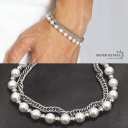 ブレスレット メンズ パールブレスレット 喜平 きへい pearl bracelet ストリート ハード系 silver 銀色 ステンレス 金属アレルギー対応 父の日 男性