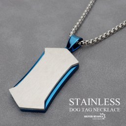 ステンレス 機械美 存在感 ドッグタグネックレス マットシルバー かっこいい ブルー メンズネックレス ペンダント プレートネックレス チェーン付き 男性
