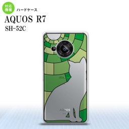 SH-52C AQUOS R7 背面ケース カバー ステンドグラス風 おしゃれ 猫 グリーン ステンドグラス風 かわいい おしゃれ  nk-r7-sg35