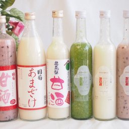 バラエティ国産ノンアルコール豪華甘酒6本セット(山崎 一糀【吟醸・抹茶・古代米500ml×3本】(愛知県)国菊あまざけ、黒米900ml×2本、(福岡県)奥飛騨甘酒500ml(岐阜県))計6本