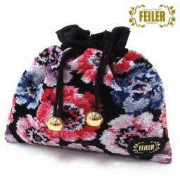 FEILER フェイラー 巾着　ポーチ レディアネモネ　ブラック　限定デザイン　LAM242019 