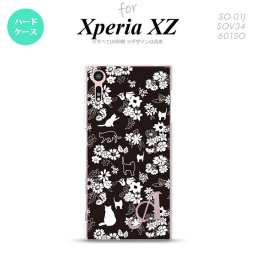 【SO01J】【スマホケース/スマホカバー】【エクスペリア XZ 】SO01J スマホケース XPERIA XZ ケース エクスペリア XZ  イニシャル 猫と花 黒 nk-so01j-1725ini【メール便送料無料】