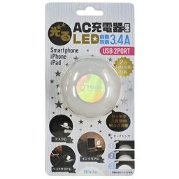 オズマ ACU2-L34ADWH iPhoneスマートフォン用AC-USB充電器自動判別タイプ3.4A LEDホワイトランプ付