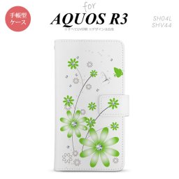 SH-04L/SHV44 AQUOS R3 手帳型スマホケース カバー 花柄 ガーベラ 緑  nk-004s-r3-dr803