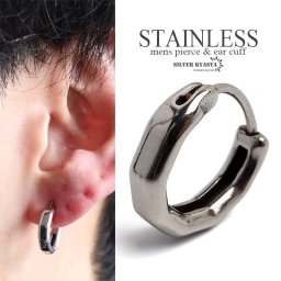 ステンレス製 多角形ピアス フープピアス シルバー シンプルピアス ナット 片耳1点 プチプラ メンズ 男性 金属アレルギー対応 父の日 イヤリング