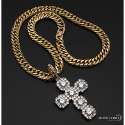 6面カット ダブル喜平ネックレス 18k gp メンズ ステンレス アクセサリー ペンダント トップ チェーンネックレス 大人 B系 ラップ クロス 十字架 CZ キュービックジルコニア 18金 ゴールド 金 男性 50cm 60cm 大粒 