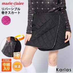 marie claire GOLF マリクレール ゴルフウェア レディース スカート リバーシブル 秋 冬 巻きスカート ラップスカート 中綿 スナップボタン ミニ丈 ブランド 冷え対策 防寒 保温 無地 黒 Karlas 23fw