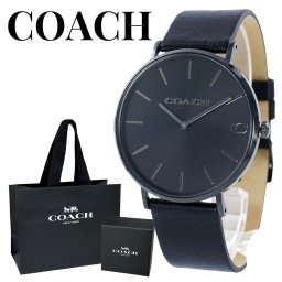 ショッパー付き コーチ 腕時計 メンズ チャールズ ブラック レザー 革ベルト 41mm COACH CHARLES クオーツ シンプル ブランドウォッチ 誕生日 プレゼント ギフト 成人 卒業 入学