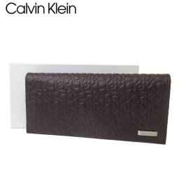 カルバン クライン アウトレット Calvin Klein 財布 74283 型押しレザー CKシグネチャー 二つ折り長財布 secretary with interior zipper / BROWN【メンズ】