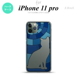 iPhone11pro 背面ケース カバー ステンドグラス風 猫 ブルー ステンドグラス風 nk-i11p-sg38