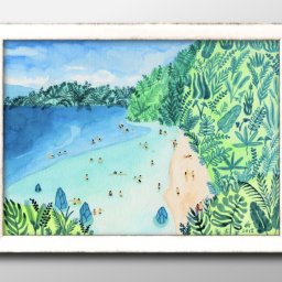 夏の風景 ハワイ Hawaii ビーチ A3 サイズ ポスター アート おしゃれ 絵画 インテリア 北欧 イラスト マット紙 艶消し アートパネル 額 フレーム デザイン 壁掛け ギフト 新築祝い ディスプレイ 引越し祝い　新生活　空間デザイン