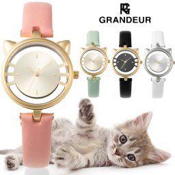 GRANDEUR ESL081 グランドール レディースウォッチ 腕時計 女性 猫 キャット cat スケルトン 本革 レザー かわいい ブランド 日常生活防水 シンプル ギフト プレゼント esl081w4