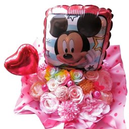 誕生日プレゼント 彼女 友人 ミッキーバルーン 花束風ギフト レインボーローズ プリザーブドフラワー入り ◆誕生日プレゼント・記念日の贈り物におすすめのフラワーギフト