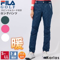 FILA GOLF フィラゴルフ ゴルフウェア レディース パンツ ロングパンツ 10分丈 ボトムス ブランド 秋 冬 美脚 蓄熱 保温 あったか 暖パンツ 撥水加工 スピンドルコード付き チェック S M L LL 小さいサイズ 大きいサイズ karlas 敬老の日 プレゼント ギフト