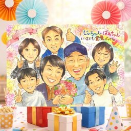 長寿のお祝いに、選んでよかったと思える似顔絵のギフト。 長寿祝い 似顔絵 ギフト 手描き プレゼント 名入れ 贈り物 長寿 お祝い 記念日 家族 大人数 家族 ご両親 祖父母 修正無料 名入れ 下書き確認 親孝行 宝物 サプライズ 実績多数 宝物 長寿祝い 色紙 快気祝い イラスト おすすめ 贈答品 白寿祝い 古希祝い 披露宴 オリジナル ハロウィン 節目 闘病中の方への励まし 応援 感動