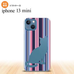 iPhone13mini iPhone13 mini ケース ソフトケース 猫 ボーダー A 青ピンク iPhone ミニ 5.4インチ  おしゃれ かわいい メンズ レディース キッズ デザインたくさん nk-i13m-tp965