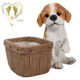 花鉢に寄り添うキャバリア犬 樹脂 お花 ポット 置物 父の日 リビング【犬置物】ガーデン 雑貨 オーナメント おしゃれ置物 お出迎え おうち時間 WooBia