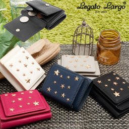 三つ折り財布 Legato Largo レガートラルゴ 通販 ミニ財布 財布 レディース コンパクト かわいい おしゃれ 小銭入れあり カード収納 カードケース 軽量 軽い 小さい 小さめ 折り財布 極小財布 ミニウォレット コインケース 結婚式 パーティ 星形スタッズ 三つ折りミニ財布