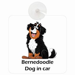 名入れ可 Bernedoodle バーニードゥードル DOG IN CAR 吸盤 収れん火災防止タイプ 車内用 アメリカン カートゥーン スタイル アニメ風 ドッグオンボード 安全対策 あおり運転 セーフティサイン 窓ガラス カーサイン 車