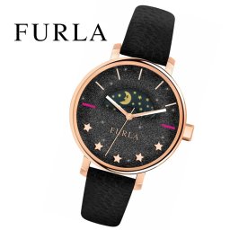FURLA フルラ 腕時計 REA R4251118501 レディース サン＆ムーン ブラック レザーベルト 無料ラッピング可
