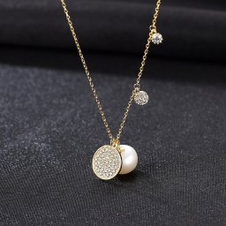 ネックレス キュービックジルコニア 淡水パール シルバー925 ホワイト ピンク イエローゴールド 小豆 アズキチェーン 中粒 40+5cm 上品 大人 きれいめ pn0068