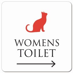 トイレ 御手洗 TOILET トイレマーク ねこ 猫 ネコ ホワイト カラー WOMENS 右 矢印 ピクトサイン マグネットステッカー マグネット 強力 正方形 13x13cm サイン インテリア 施設 案内