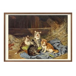 ジュリアス アダム 納屋の中の四匹の猫とバッタ A3 サイズ ポスター アート おしゃれ 絵画 インテリア 北欧 イラスト マット紙 艶消し アートパネル 額 フレーム デザイン 壁掛け ギフト 新築祝い ディスプレイ 引越し祝い　新生活　空間デザイン 