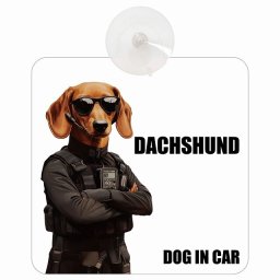 DACHSHUND ダックスフント DOG IN CAR 吸盤 収れん火災防止タイプ 車内用 セキュリティガード風 ちょい悪 ドッグオンボード 安全対策 あおり運転 セーフティサイン 窓ガラス カーサイン 車 犬
