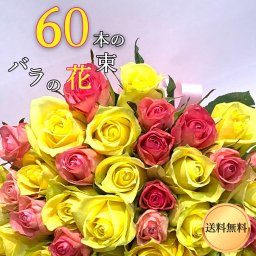 ピンク アンド イエロー バラ束 60本 花束 黄バラ 桃バラ 見映えよくミックスします プレゼント  お祝い 記念日 ギフト プロポーズ 誕生日 卒業 退職 【生花】 結婚祝い 結婚 長寿 金婚式 妻 奥さん 嫁 母 ママ 恋人