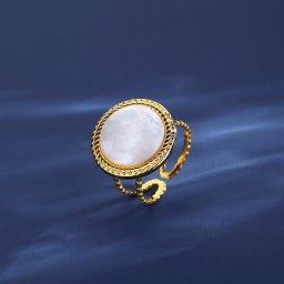 リング レディース 貝パール ホワイト ステンレス イエローゴールド シルバー フリーサイズ tr22091506