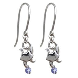 プラチナ 猫 ピアス ネコピアス タンザナイト フックピアス