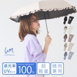 【ギフトラッピング＆送料無料】【2024新作】【軽量折りたたみ傘】 100％完全遮光 日傘/雨傘/晴雨兼用傘 折りたたみ傘 uchimizu(ウチミズ) フリル 親骨50cm