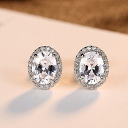 ピアス 両耳用 キュービックジルコニア シルバー925 スタッド ホワイト シルバー オーバル 大粒 メレ ヘイロー 4本爪 大きめ 大ぶり エレガント ce0053