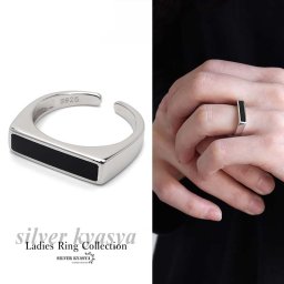 シルバー925 ブラックの差し色がアクセントのシルバーリング 印台リング スタンプリング スクエアリング 細身リング silver オープンリング フリーサイズ つけっぱなし レディース 指輪 金属アレルギー対応 女性