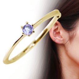 イヤーカフ 18k ゴールド ピンクゴールド イヤカフ 片耳 18金 華奢 タンザナイト シンプル