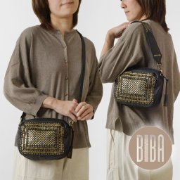 【BIBA ビバ】LOVINGTON ベジタブルタンニン カウハイドレザー ミニクロス バッグ (LOT1L) 正規品 レディース 本革 バック かばん 鞄 ショルダーバッグ 肩掛け 斜め掛け クラッチ ポーチ スタッズ おしゃれ 黒 30代 40代 50代 母の日 クリスマス ギフト プレゼント
