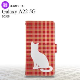 SC-56B Galaxy A22 手帳型スマホケース カバー 猫 チェック 赤  nk-004s-a22-dr952