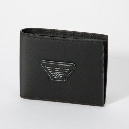 エンポリオアルマーニ 二つ折り財布 EMPORIO ARMANI Y4R165 Y019V メンズ 財布 ミニ財布 小銭入れ シンプル 本革 折りたたみ イーグルロゴ 折財布 プレゼント お祝い 記念 コンパクト 無地 81072 ブラック