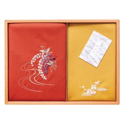 夏の贈り物お中元 刺繍入り二巾風呂敷&刺繍入り金封包み 洛北 赤 二巾風呂敷:71×70cm、金封包み:38×37cm