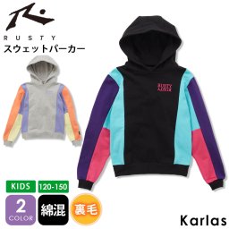 RUSTY ラスティ パーカー キッズ ジュニア 春 ブランド ロゴ スウェット カラーブロック 長袖 プルオーバー フーディー 120 130 140 150 敬老の日 プレゼント ギフト
