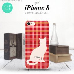 iPhone7 iPhone8 スマホケース ハードケース 猫 チェック B 赤 メンズ レディース nk-ip8-952