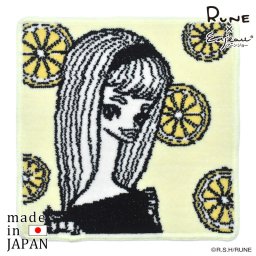 RUNE【内藤ルネ × アーンジョー】レモンと少女 日本製 シェニール織 ハンカチ アーンジョー Enjeau ラッピング対応可 ※ネコポス便発送